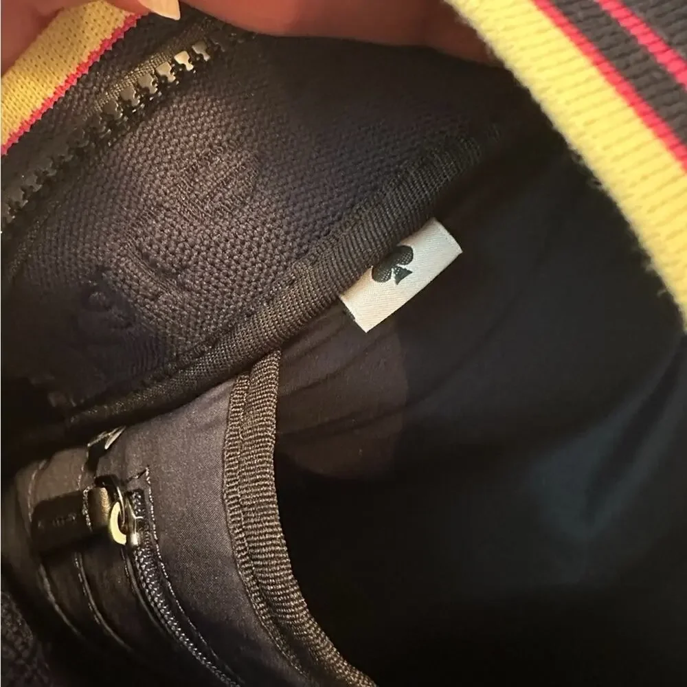 Kate Spade Sport Knit City Navy Backpack with Pink and Yellow Accents EUC